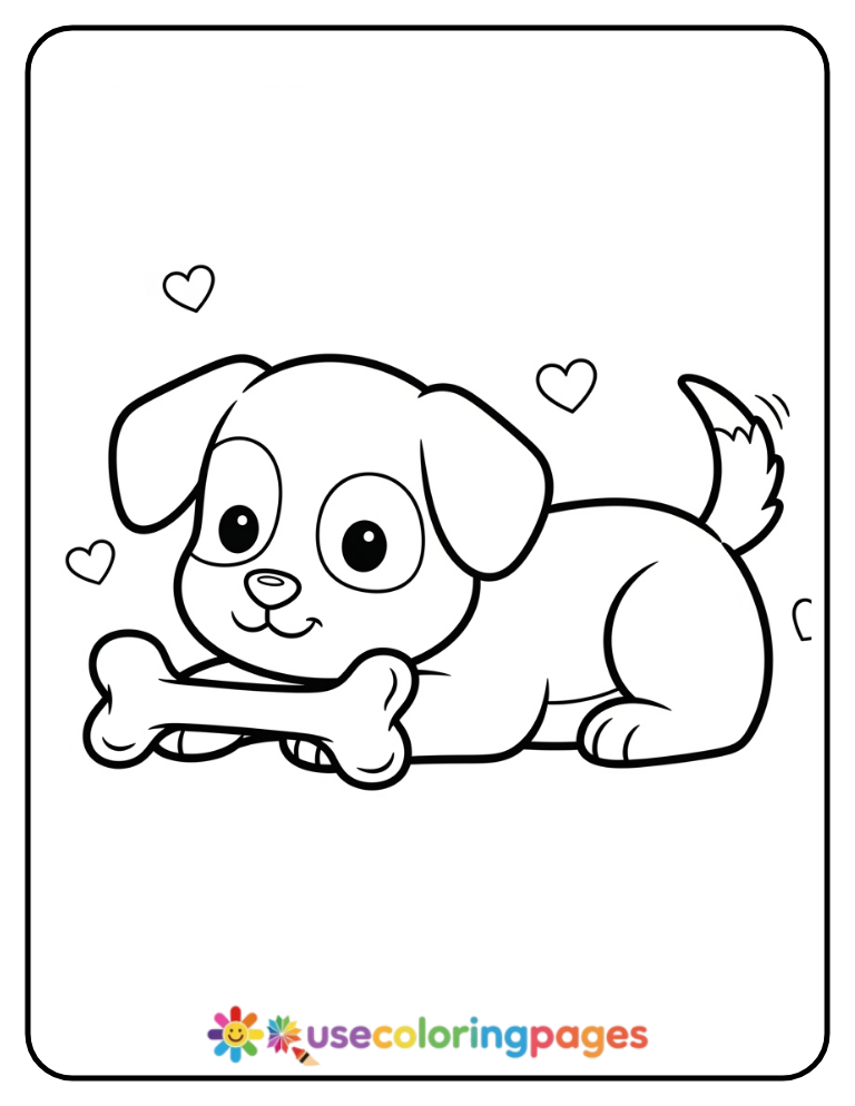 Simple Puppy and Bone Coloring Page for Kids