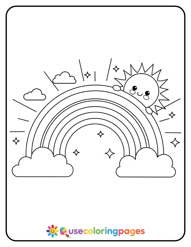 Simple Rainbow With Smiling Sun Coloring Page