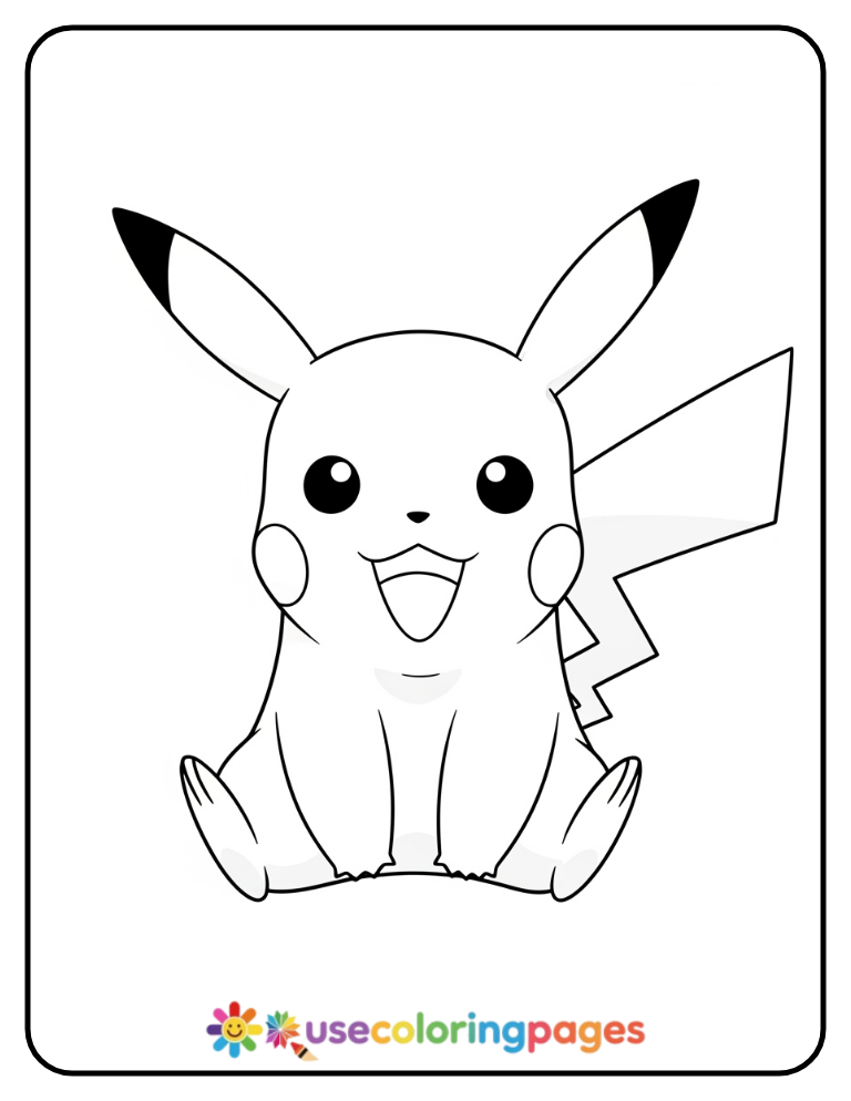 Simple Sitting Pikachu Coloring Page For Beginners