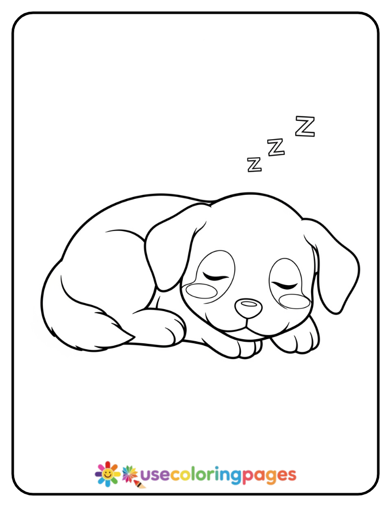 Simple Sleeping Puppy Coloring Page for Kids