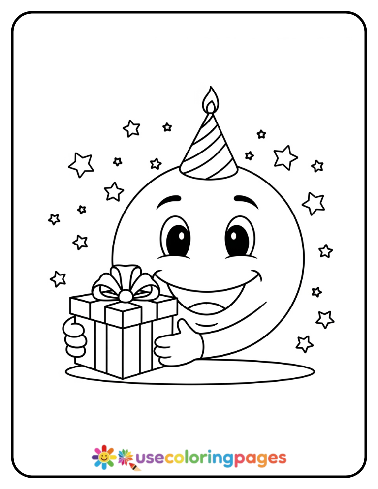 Smiley Face Holding Gift Box Coloring Page