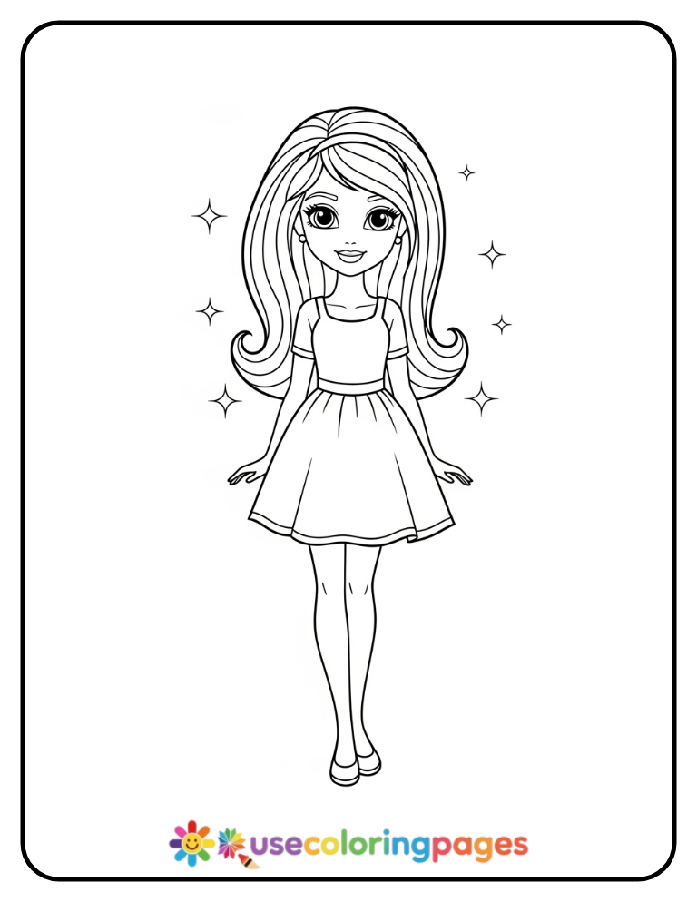 Smiling Barbie Easy Coloring Page for Girls