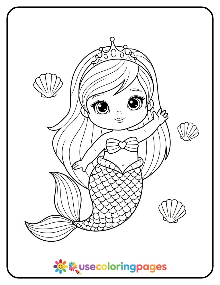 Smiling Mermaid Waving Coloring Page For Kids