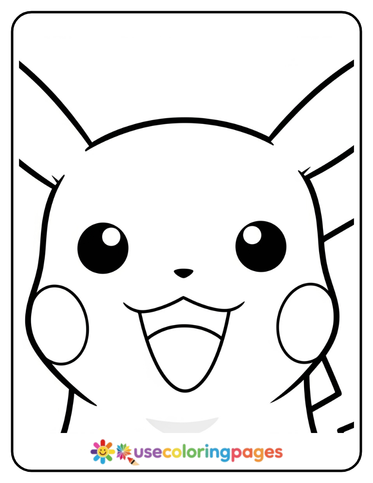 Smiling Pikachu Face Close-Up Coloring Page