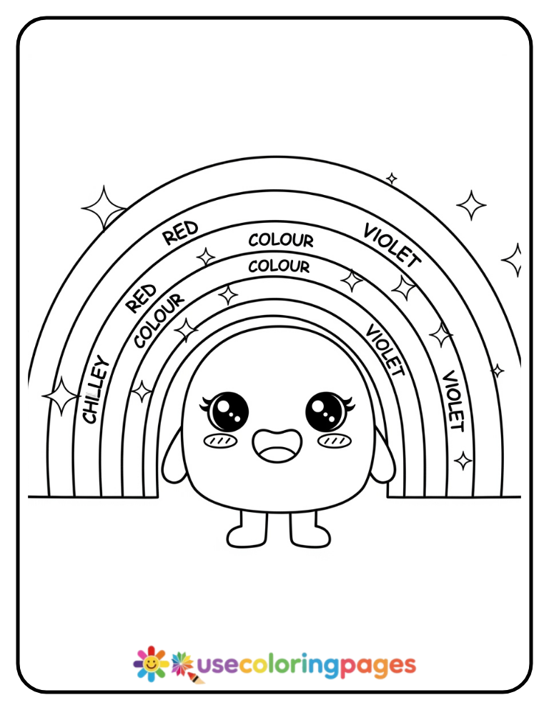 Smiling Rainbow With Labeled Color Arcs Coloring Page