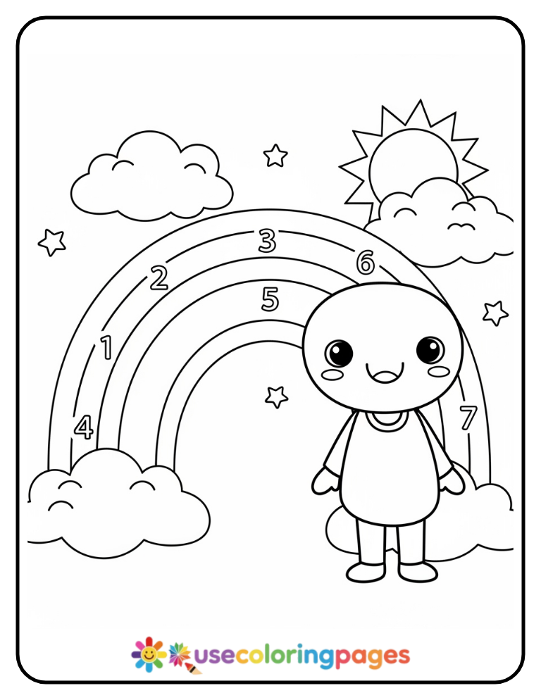 Smiling Rainbow With Numbered Arcs Coloring Page
