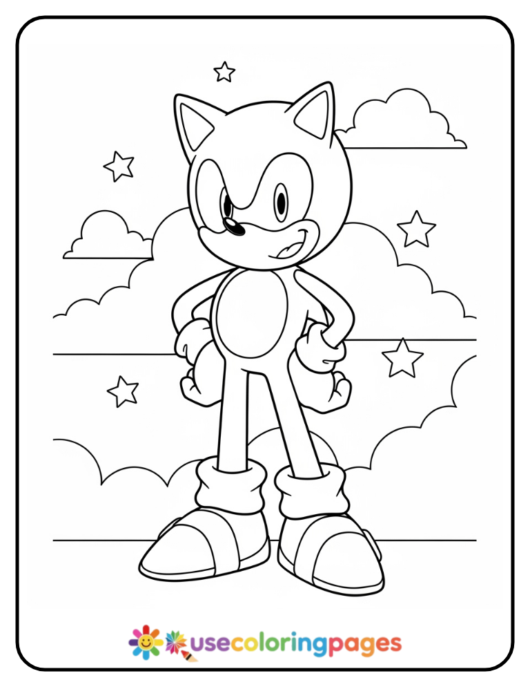 Smiling Sonic Standing Coloring Page for Kids