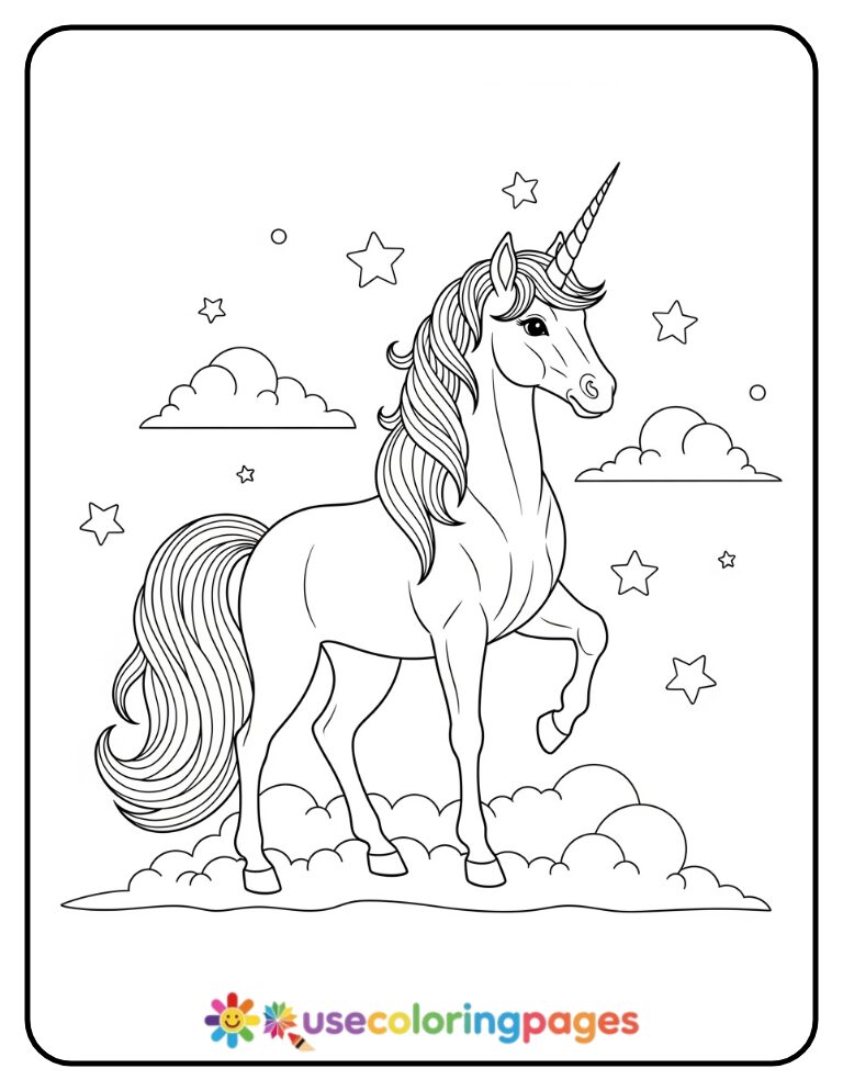 Smiling Unicorn Standing Proud Coloring Page Printable