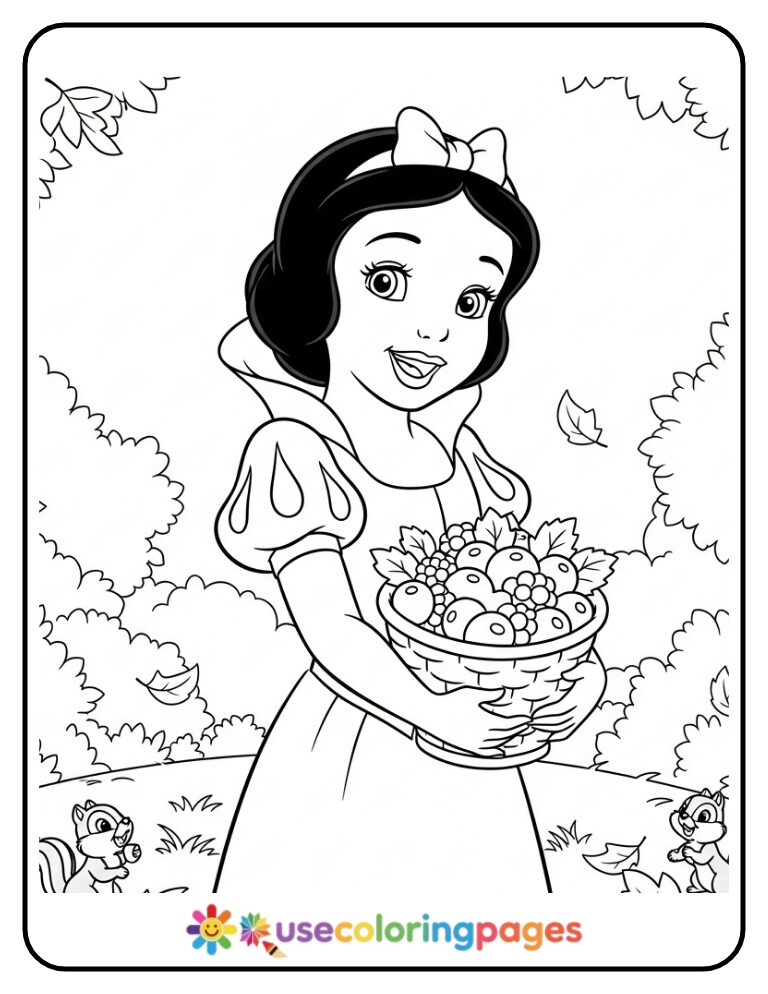 Snow White Carrying a Basket of Berries Coloring Page
