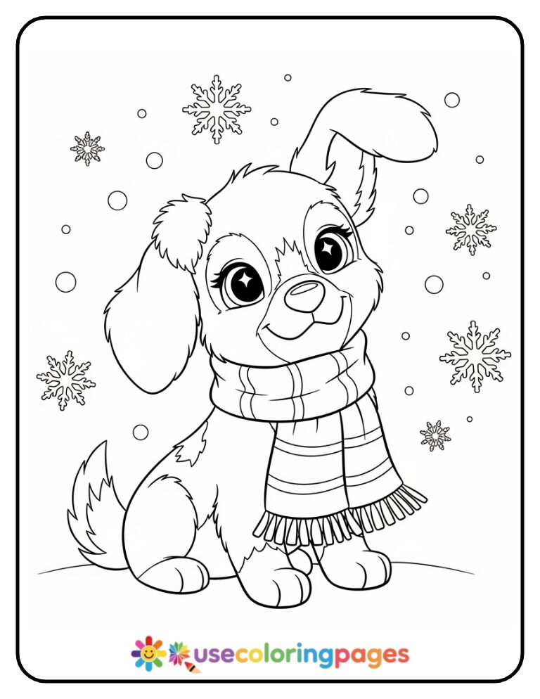 Snowy Disney Puppy with Scarf Coloring Page