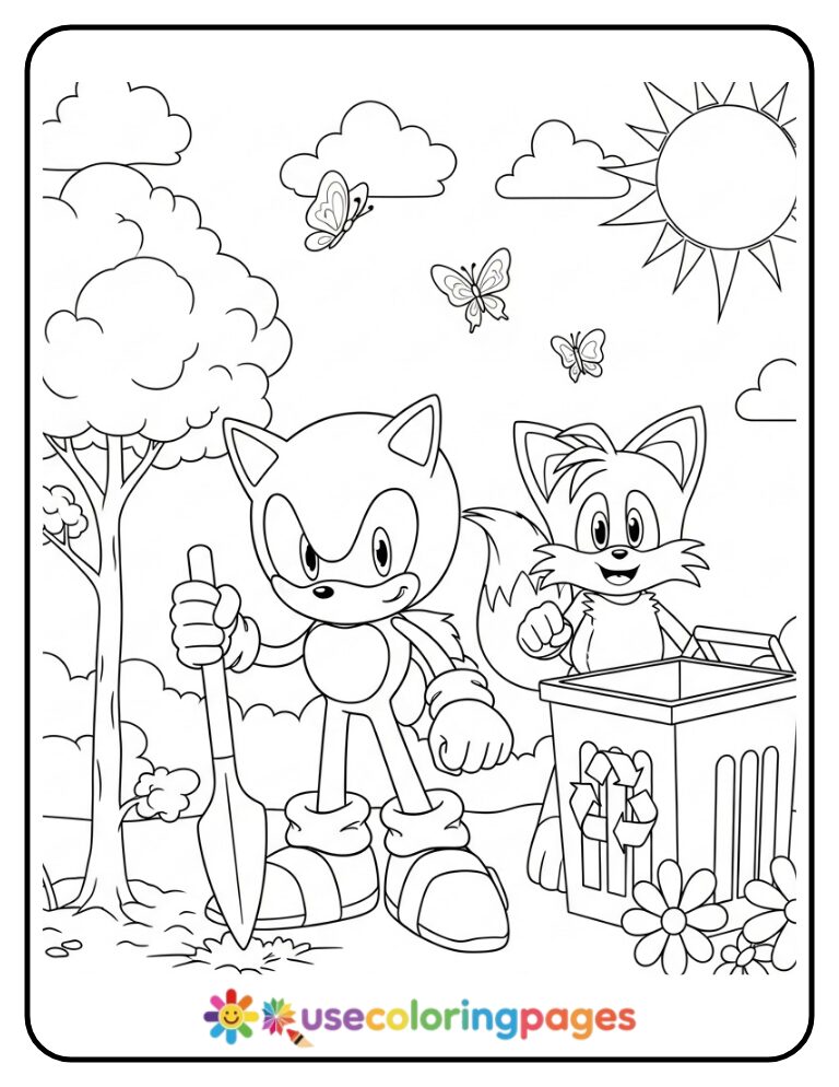 Sonic Celebrates Earth Day in Nature Coloring Page