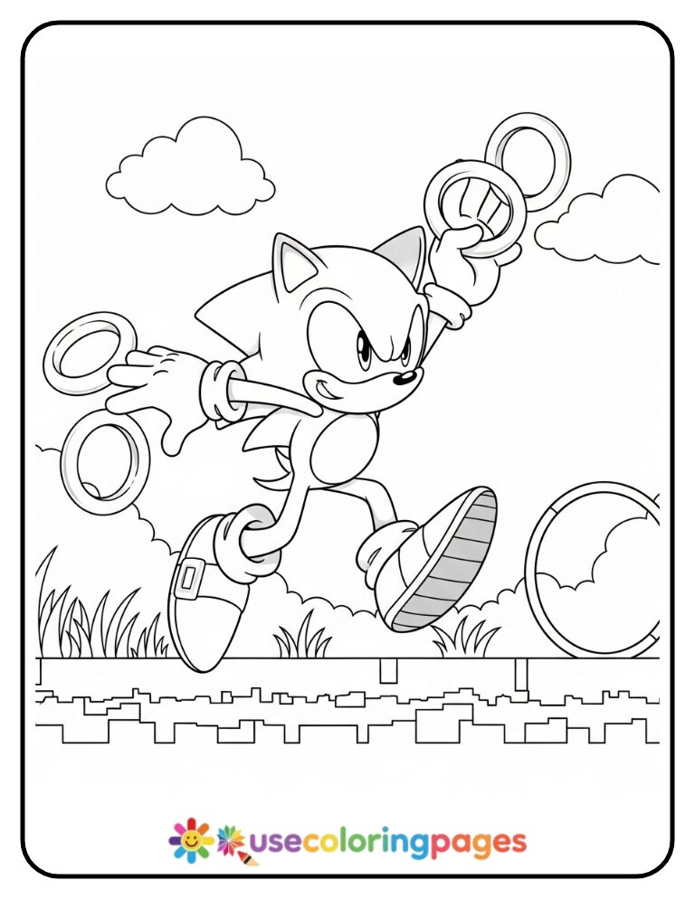 Sonic Collecting Golden Rings Coloring Page