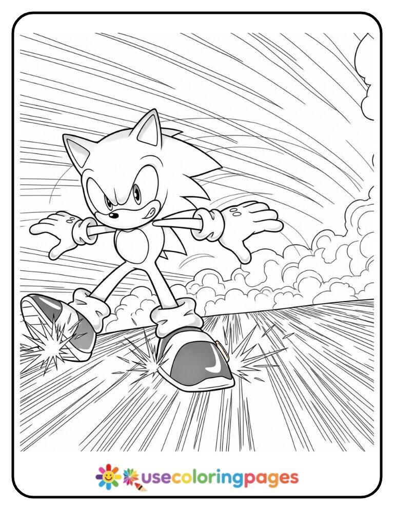 Sonic Drifting Around a Corner Coloring Page