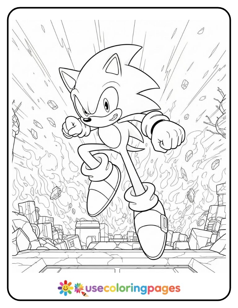 Sonic Escapes Exploding Base Coloring Page