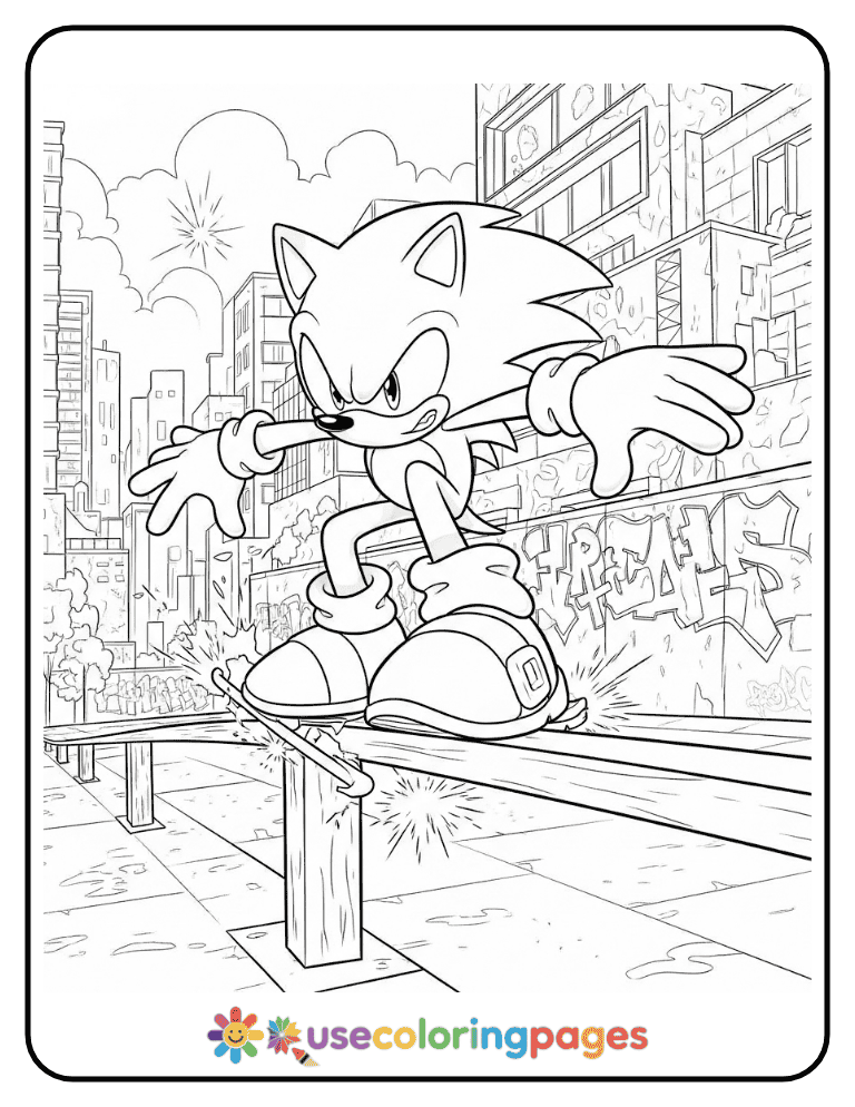 Sonic Grinding a Rail Coloring Page