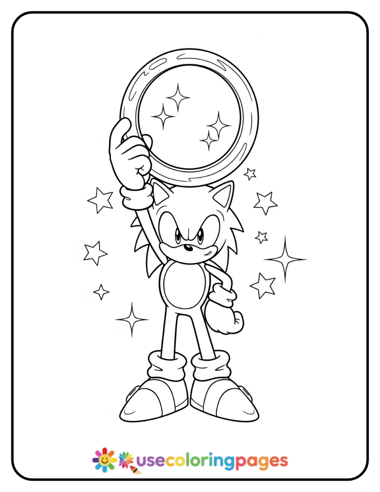 Sonic Holding a Giant Ring Coloring Page
