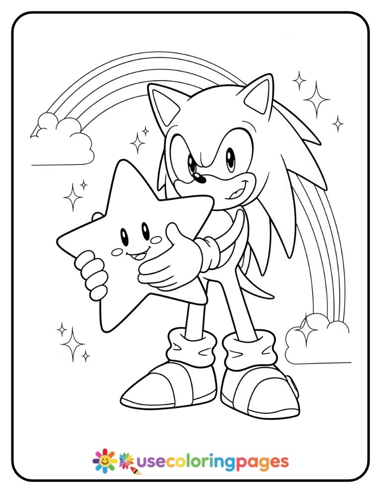 Sonic Holding a Star Coloring Page for Kids