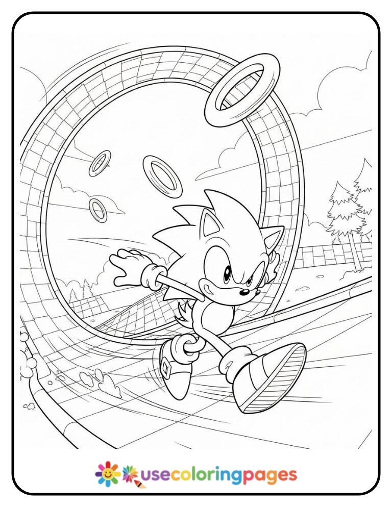 Sonic Jumping Through Loop-De-Loop Coloring Page