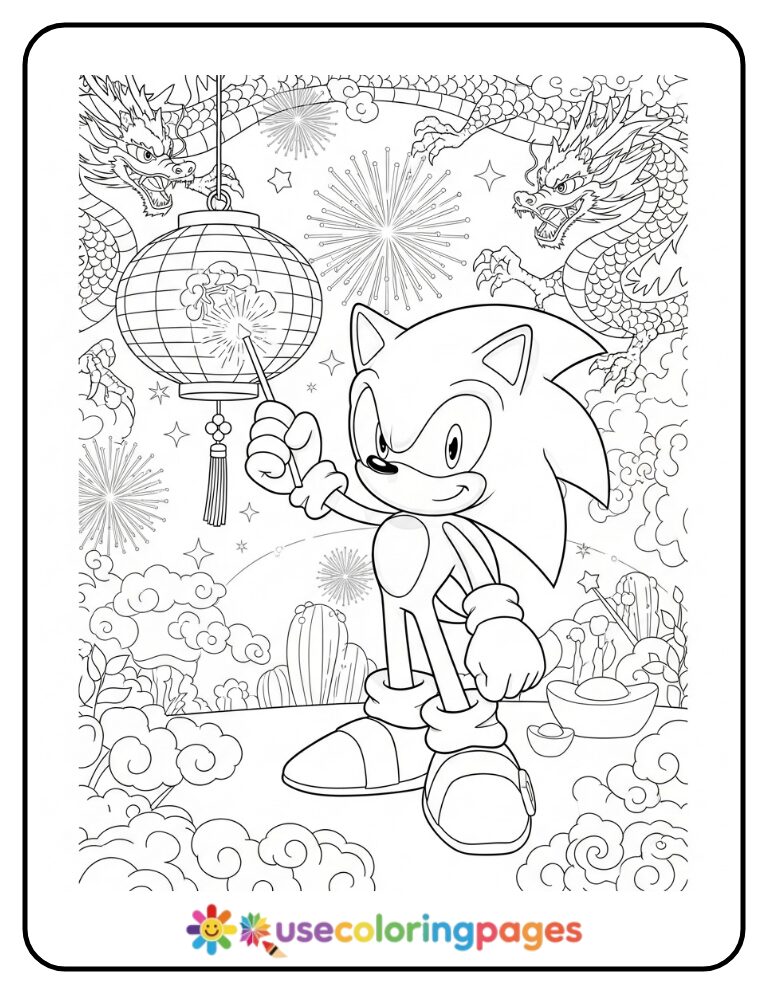 Sonic Lights a Lantern for Lunar New Year Coloring Page