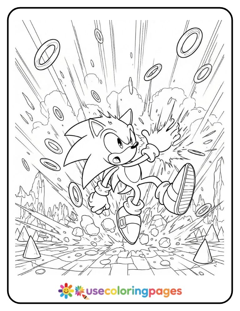 Sonic Loses Rings After Collision Coloring Page