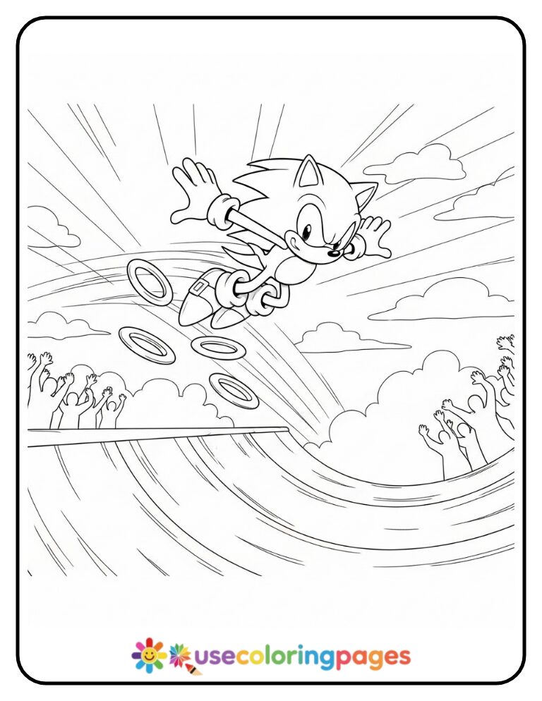 Sonic Performs a Mid-Air Spin Stunt Coloring Page