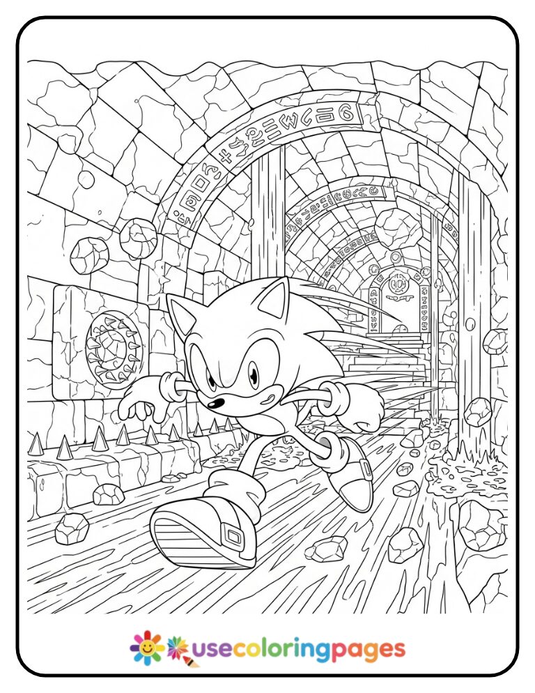 Sonic Racing Through Labyrinth Zone Coloring Page