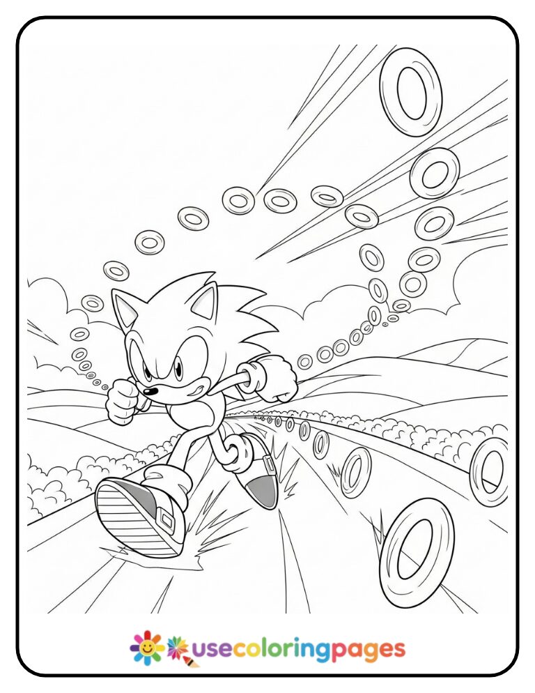Sonic Racing Through Ring Trail Coloring Page