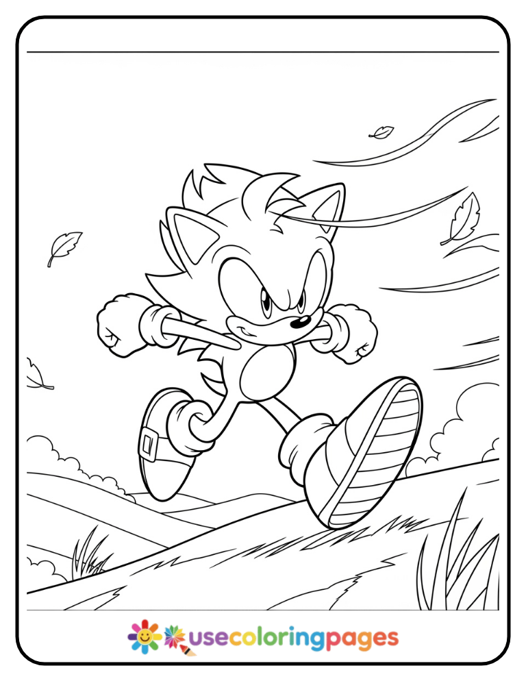 Sonic Running Through Windy Hills Coloring Page