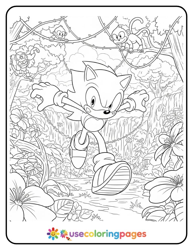 Sonic Runs Through Jungleverse Coloring Page