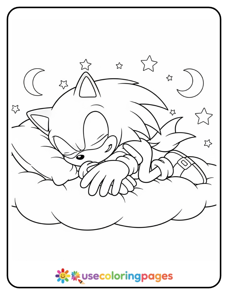Sonic Sleeping on a Cloud Coloring Page