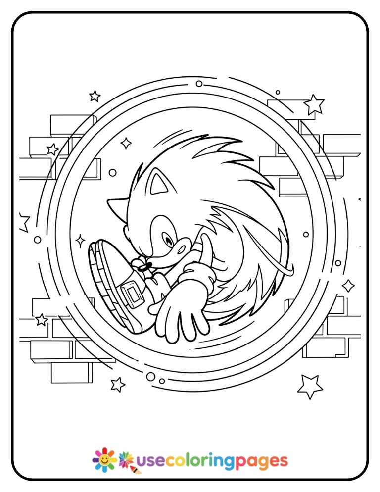 Sonic Spin Attack Through Ring Loop Coloring Page