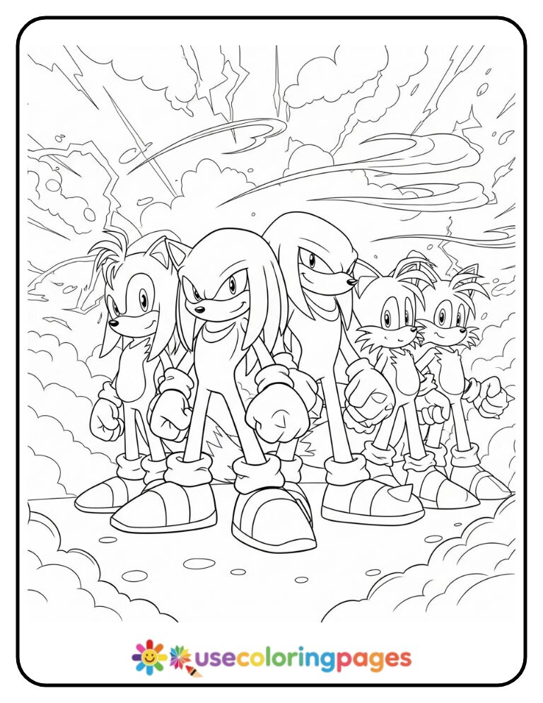Sonic, Tails, and Knuckles Unite Coloring Page