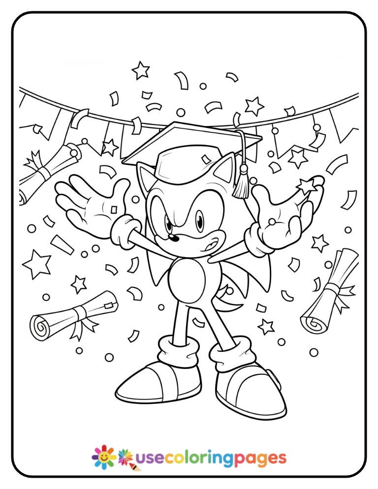 Sonic Throws Confetti at Graduation Party Coloring Page