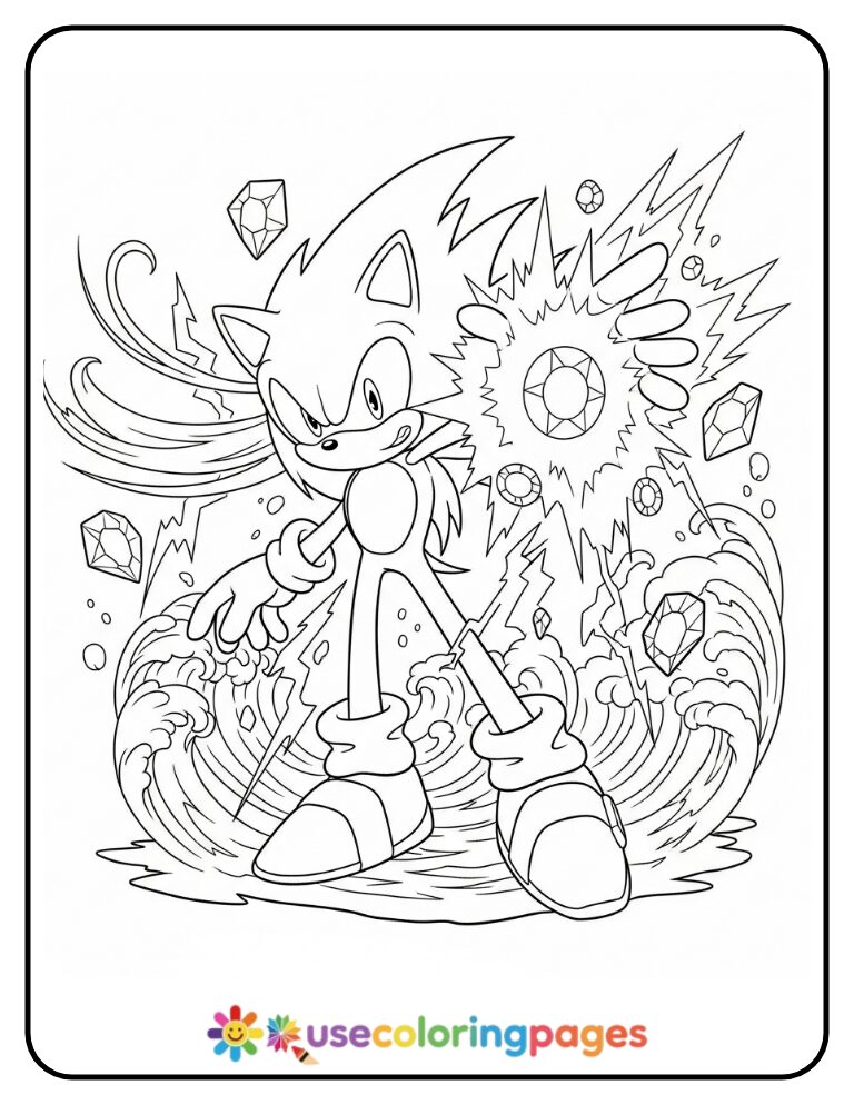 Sonic Uses Chaos Emerald Power Burst Coloring Page