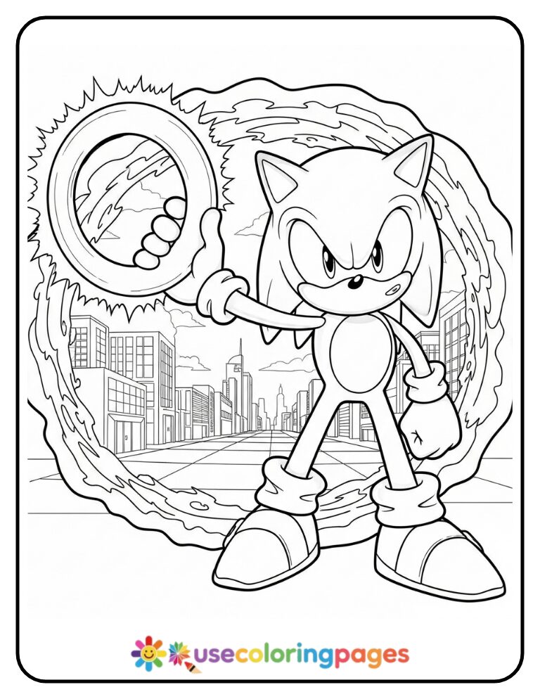 Sonic With Giant Ring Portal Coloring Page