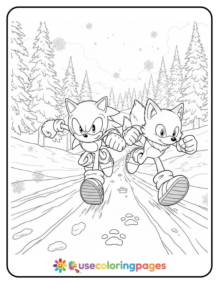 Sonic and Arctic Fox Snowy Sprint Coloring Page