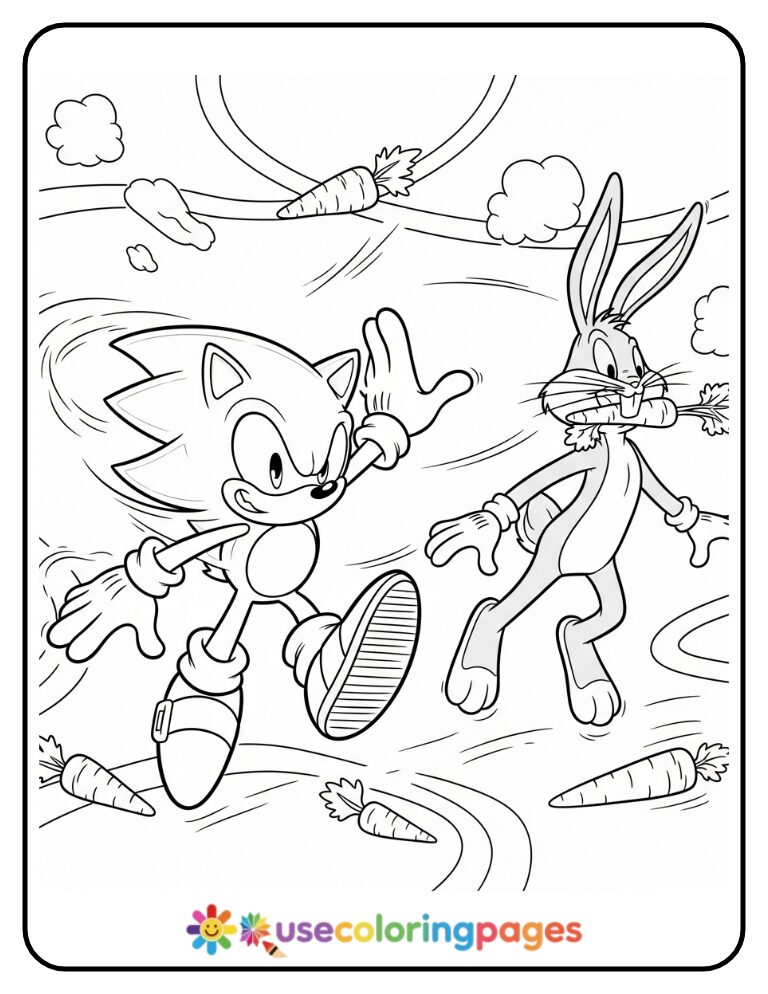 Sonic and Bugs Bunny Trade Tricks Coloring Page