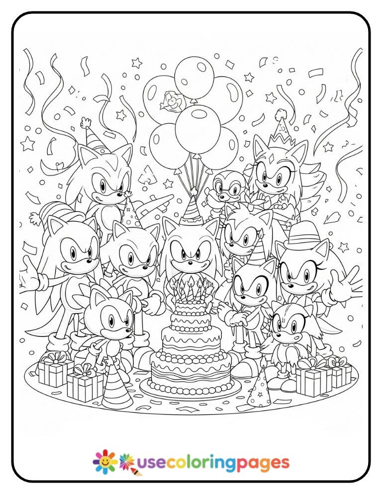 Sonic and Friends Celebrate a Birthday Coloring Page