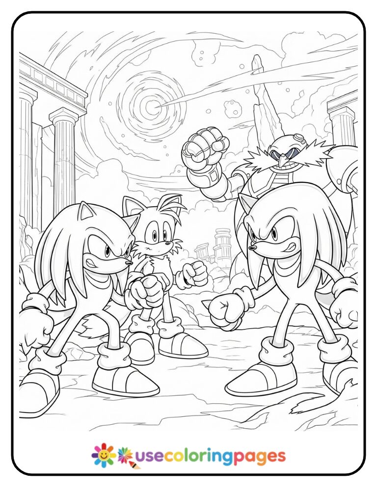 Sonic and Friends Face Off Against Robotnik Coloring Page