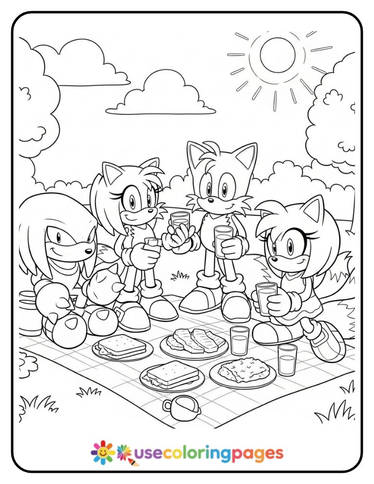 Sonic and Friends Picnic Party Coloring Page