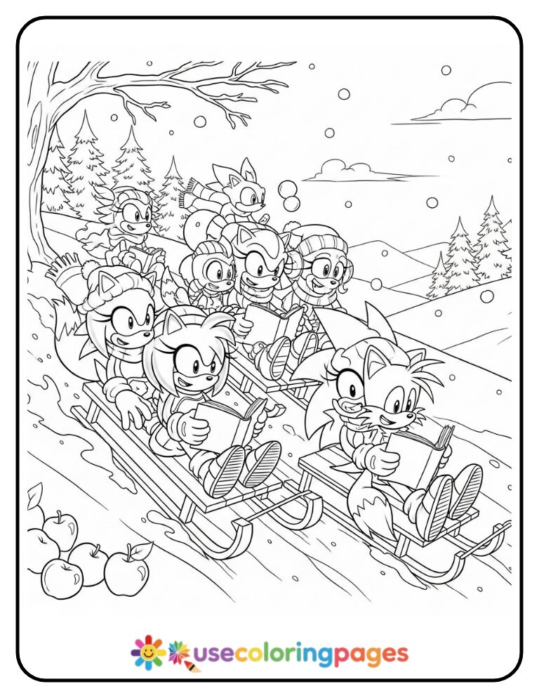 Sonic and Friends Read Books Together Coloring Page