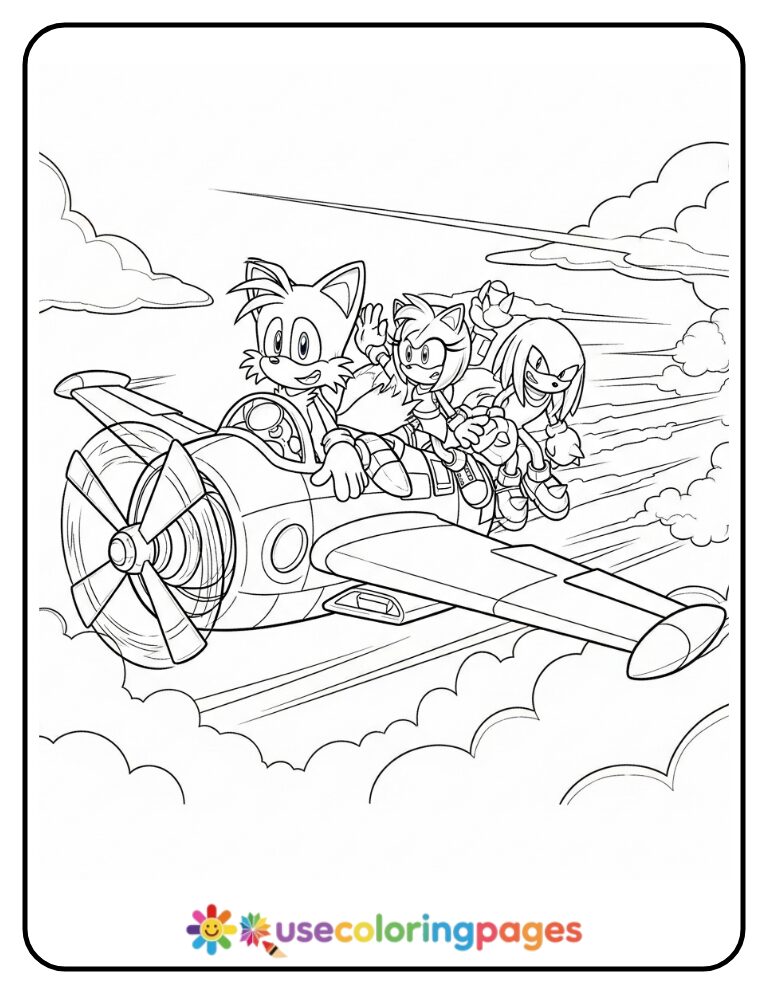 Sonic and Friends Ride the Tornado Plane Coloring Page