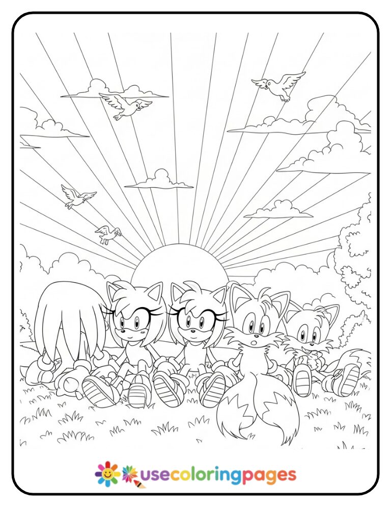 Sonic and Friends Watch the Sunset Coloring Page