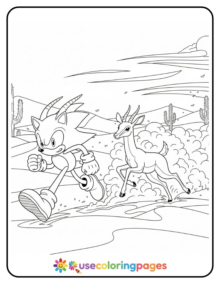 Sonic and Gazelle Desert Dash Coloring Page