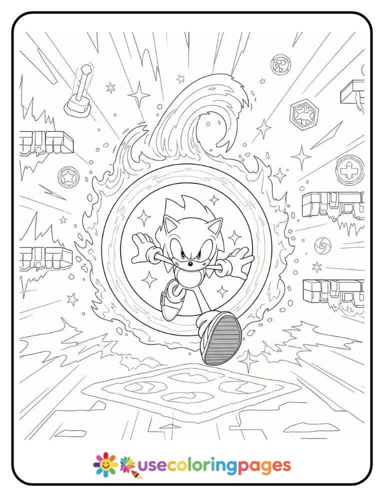 Sonic and Giant Ring Warp Portal Coloring Page