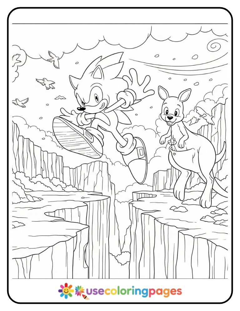 Sonic and Kangaroo Canyon Jump Coloring Page