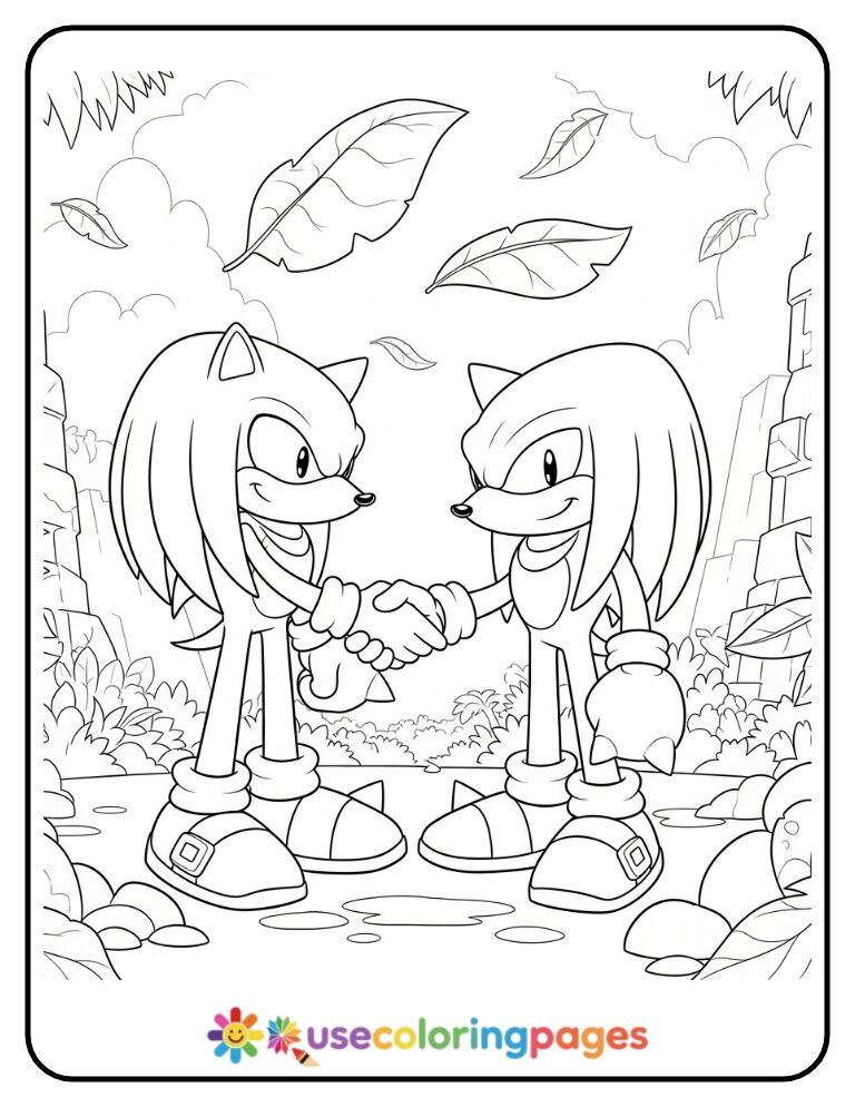 Sonic and Knuckles Shake Hands Coloring Page