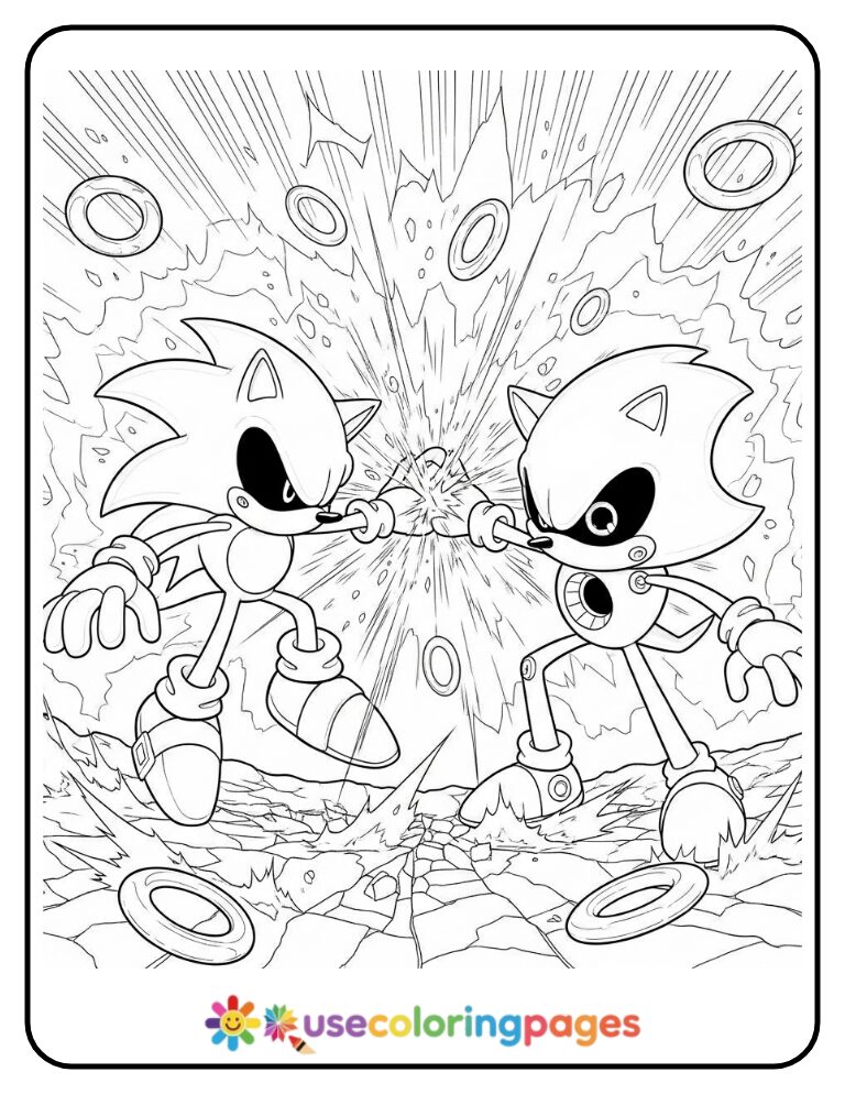 Sonic and Metal Sonic Face Off Coloring Page
