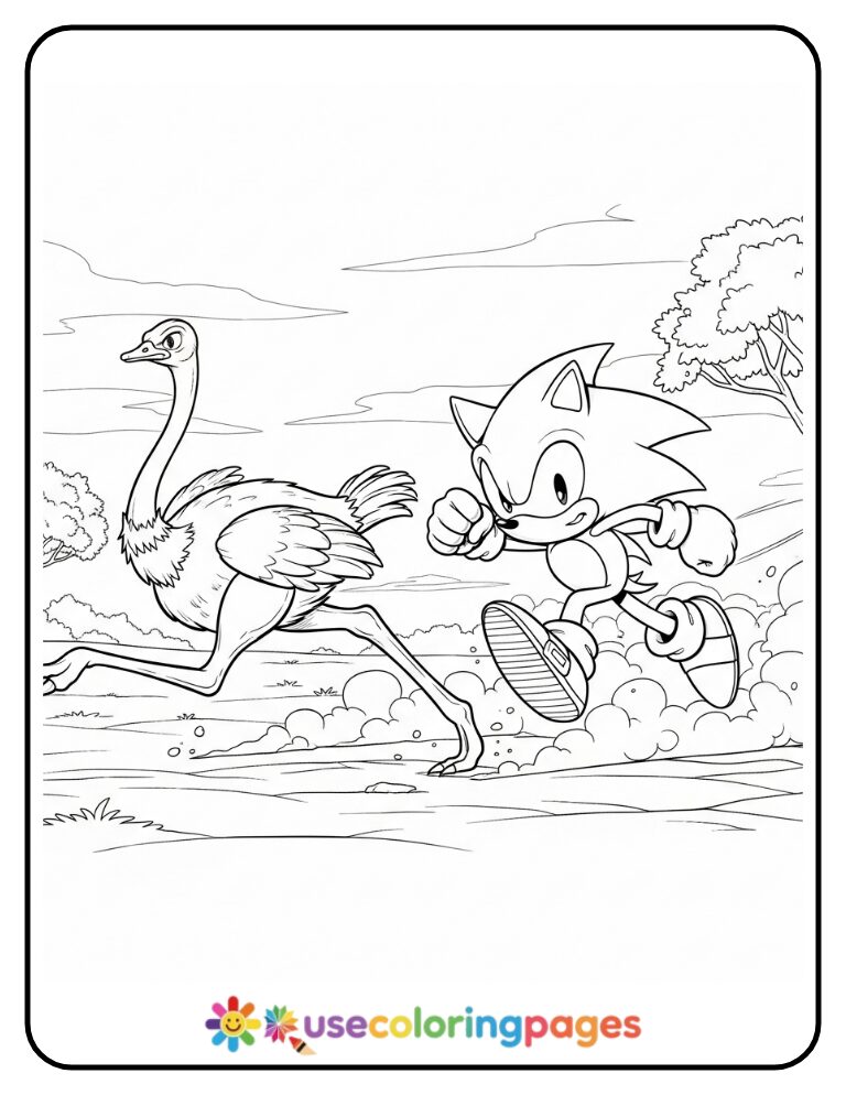 Sonic and Ostrich Speed Sprint Coloring Page