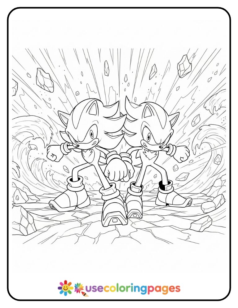 Sonic and Shadow Battle Pose Coloring Page